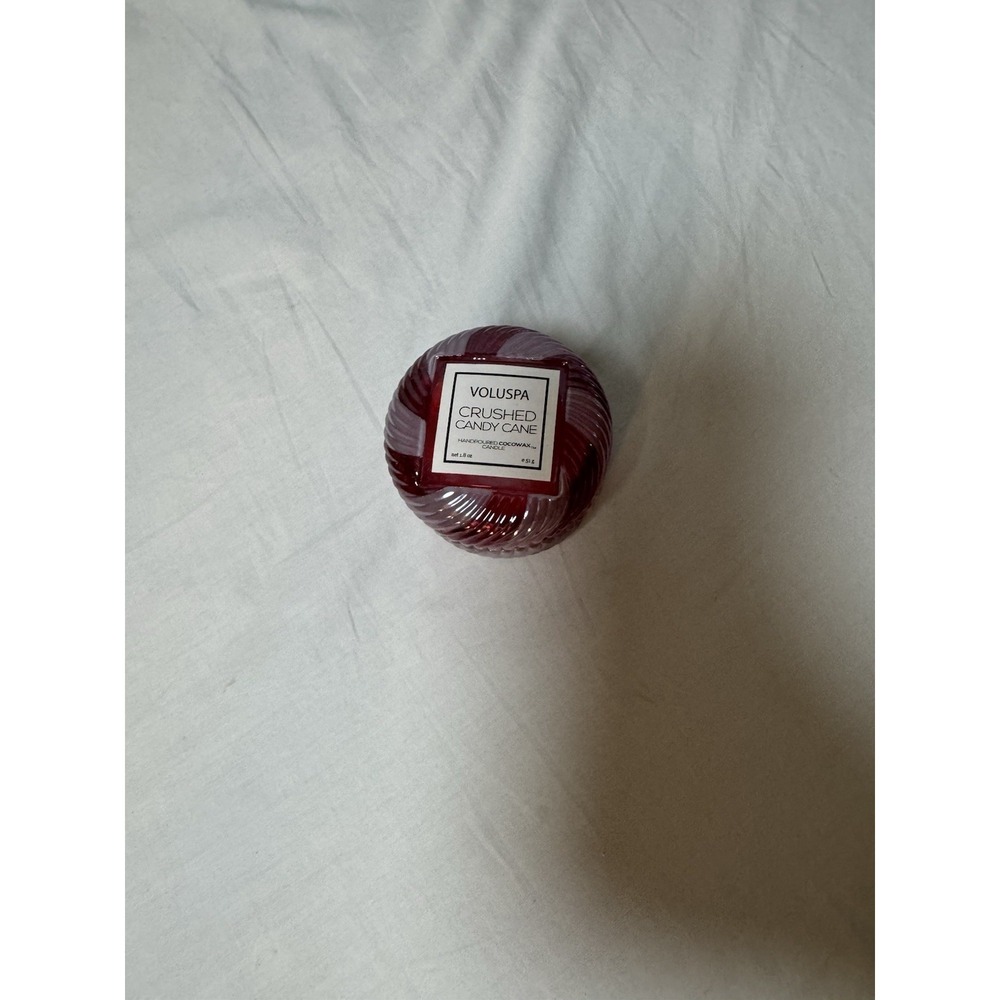Voluspa Crushed Candy Cane Glass Macaron Candle 1.8oz Votive Cocowax